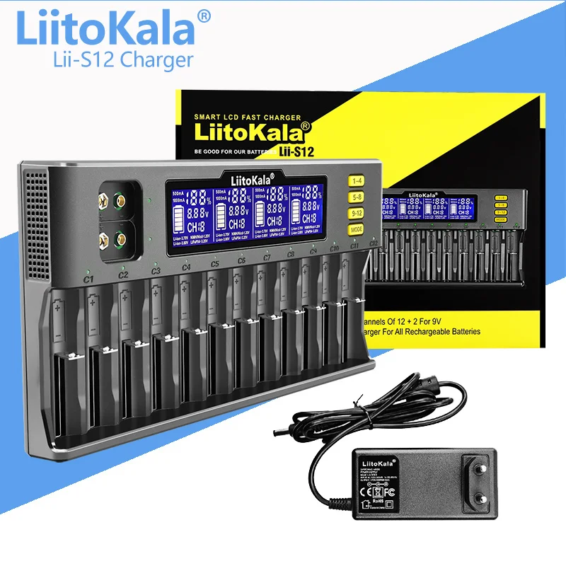 

1-5PCS LiitoKala Lii-S12 12-Slot 18650 Battery charger For 20700 26650 21700 14500 10440 16340 1.2V 3.7V battery