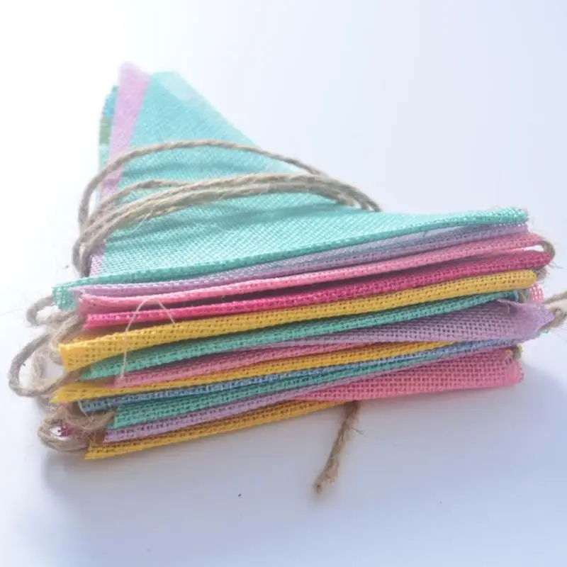 Vintage Colorful Burlap Linen Bunting Flags Pennant For Happy Birthday Party Wedding Decoration Candy Bar