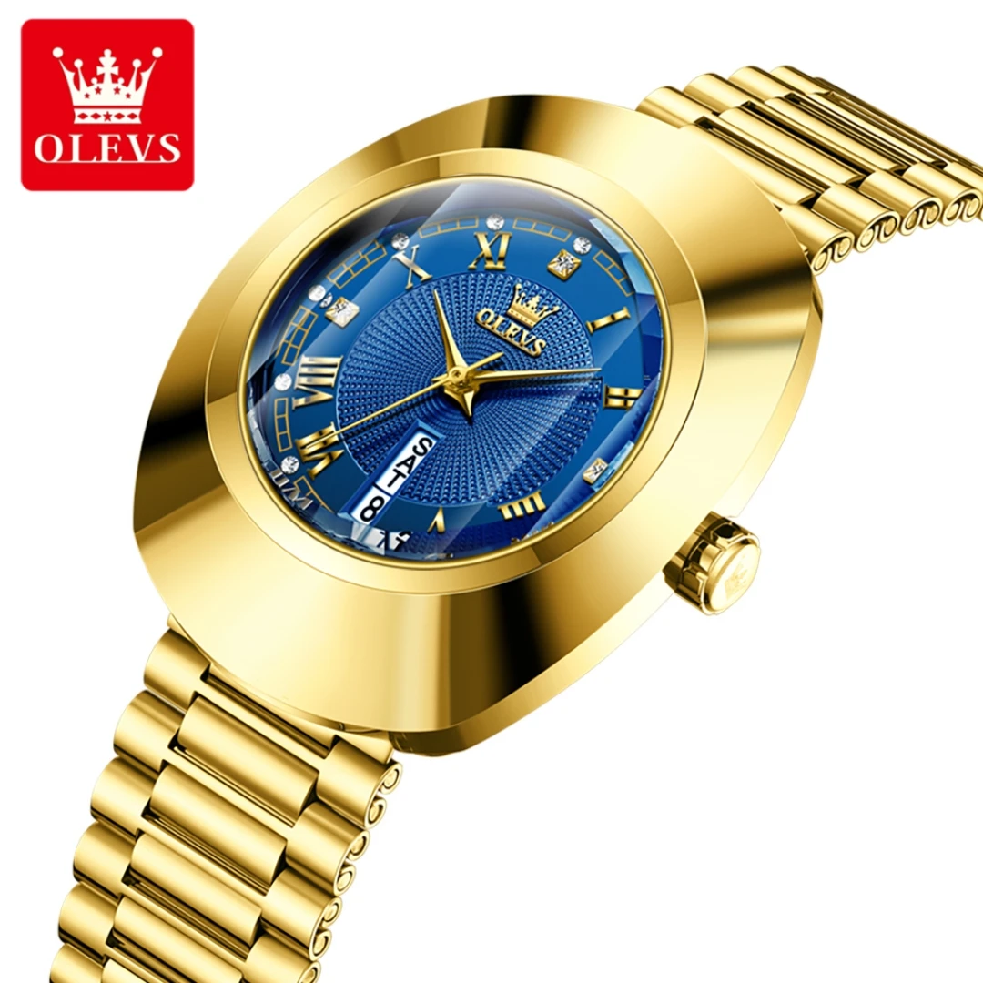 OLEVS 7008 Quartz Fashion Watch Gift Tungsten Steel Watchband Round-dial Week Display Calendar