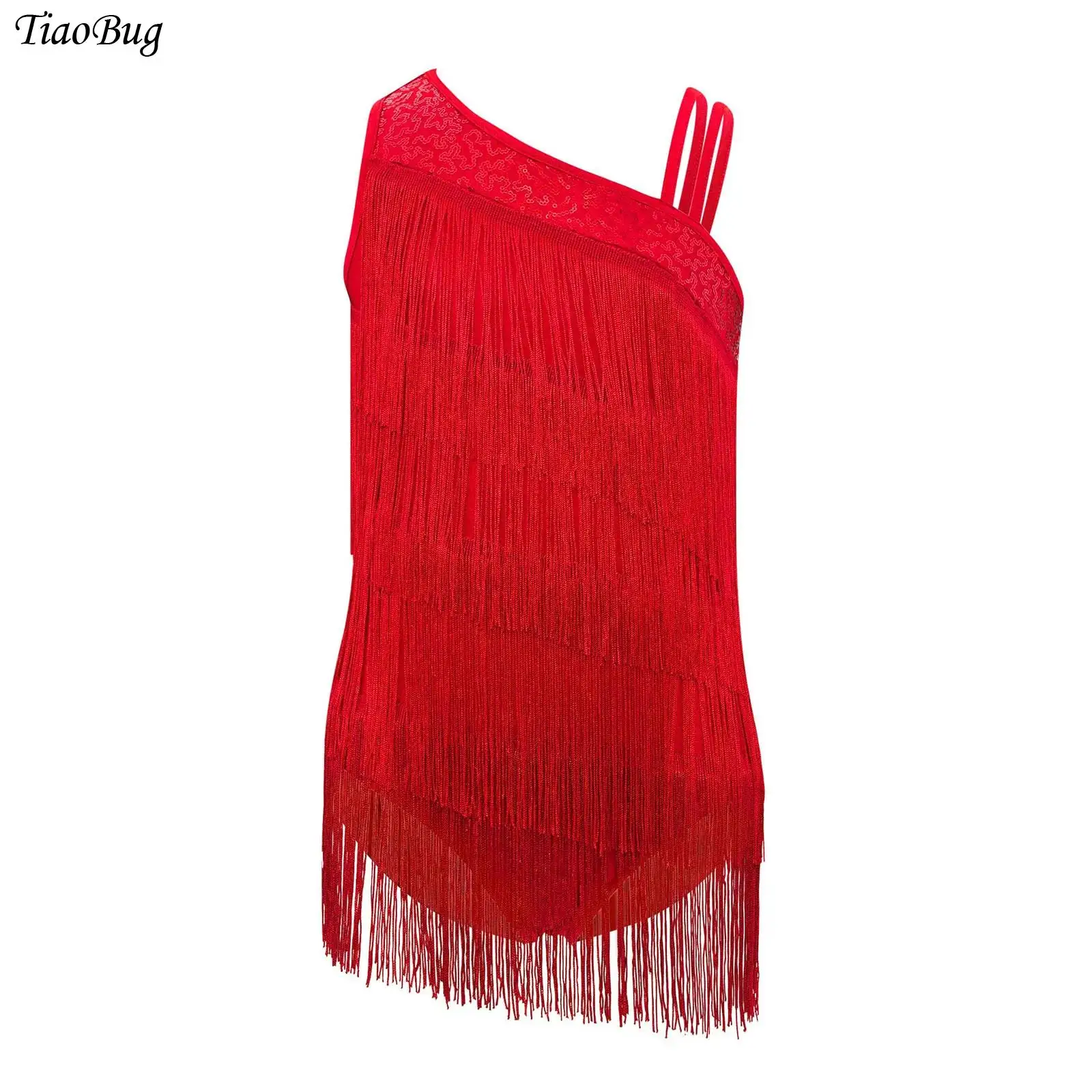 

Girls Tassels Latin Dance Leotard Dress Sleeveless Fringe Bodysuit Modern Ballroom Cha-Cha Tango Rumba Salsa Skating Dancewear