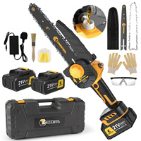 CONENTOOL 8 inch 21V Electric Cordless Chainsaw 2 Batteries, Lightweight for Pruning Branch Cutting Woodworking Garden DIY Tool