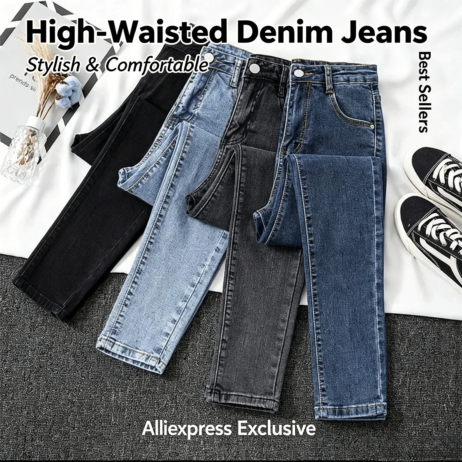 

Black Grey Jeans Women's Slimming Cropped Pants Chic Versatile Student Short Trousers Long Pants Slim Fit Sihouette Smoothing