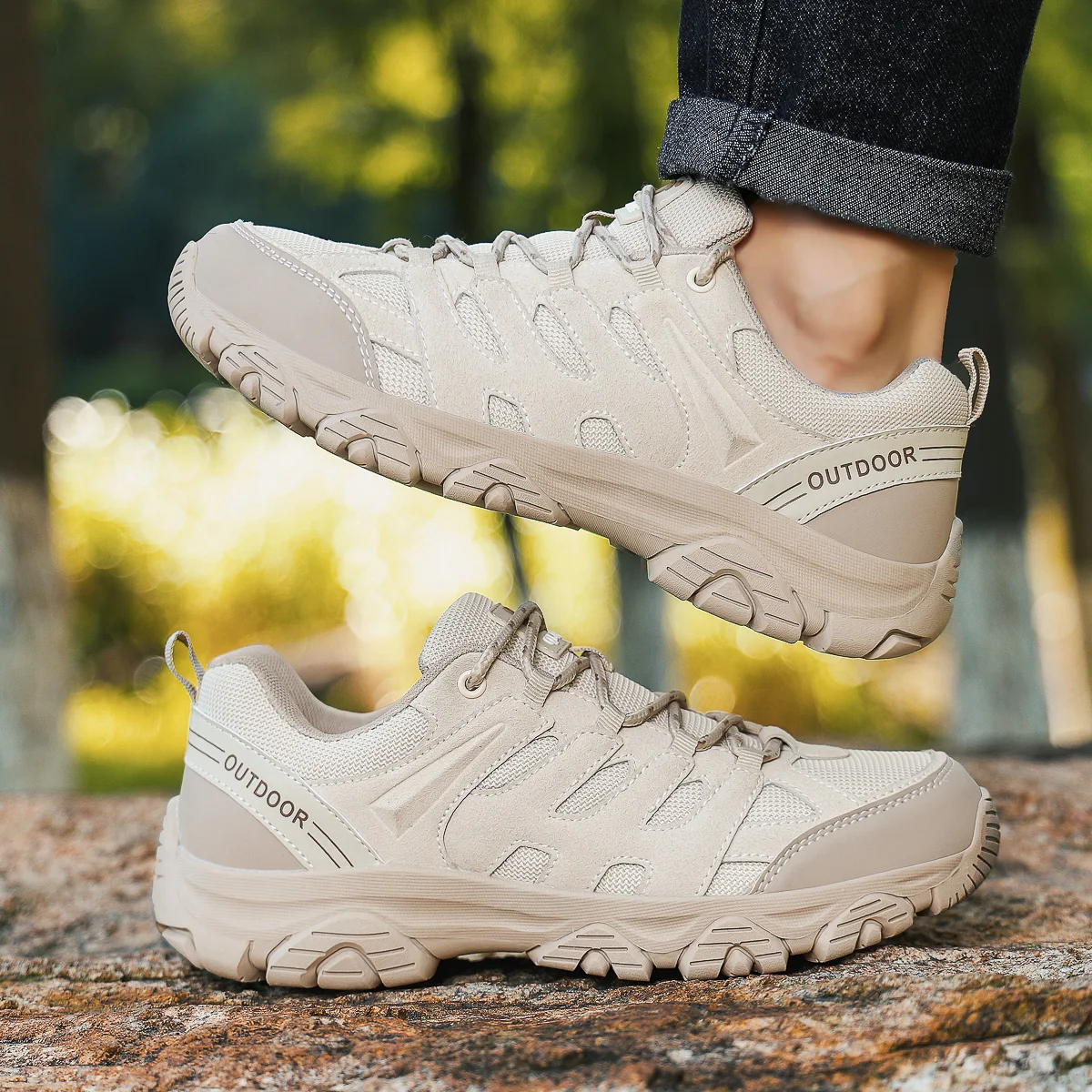 

Men Shoes Retro Mountain Sneakers Winter Hiking Leather Shoe Sport Outdoor Off-Road Black Trail Running Footwear Low Top Spring