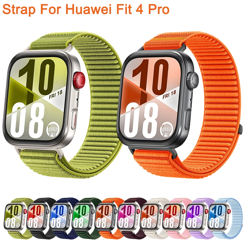 حزام حلقة من النايلون لساعة Huawei Watch Fit 4 Pro سوار معصم بديل رسمي لهاتف Huawei Fit 3 4/Fit 4 Pro حزام نايلون للرجال والنساء