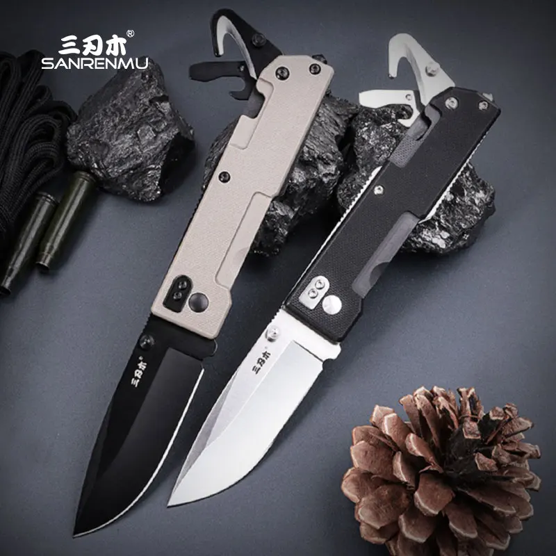 SANRENMU 9052 Multifunctional Folding Knife Outdoor Camping Survival Tool Edc Pocket Folding Knife 12c27 Blade G10 Handle