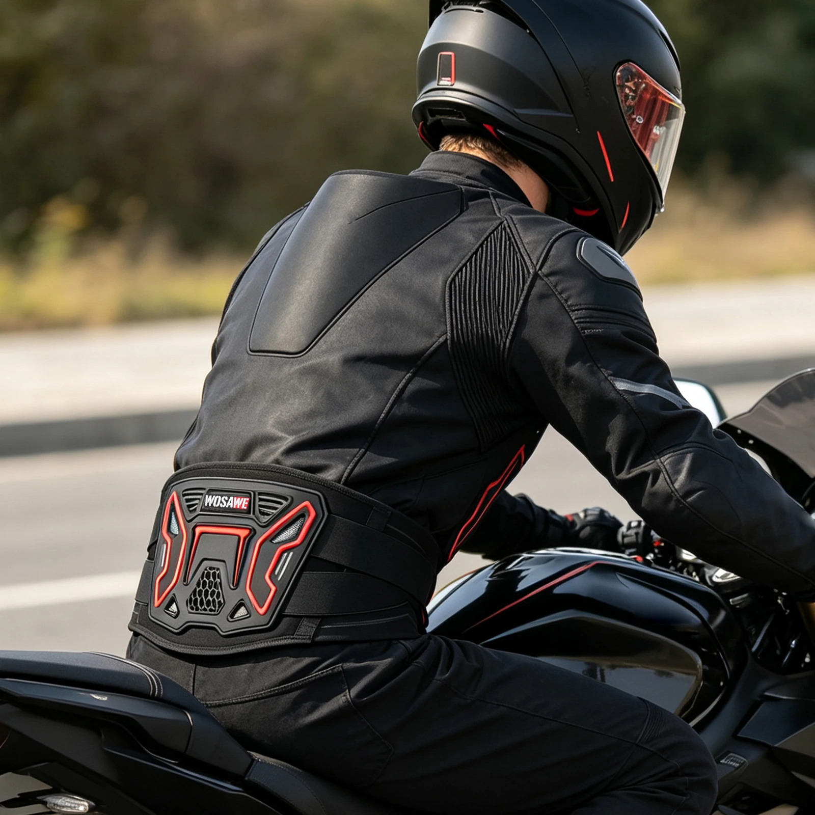 WOSAWE Motorcycle Riding Lumbar Support Belt Shockproof PVC EVA Waist Guard Relief Back Pressure Anti-Slip Adjustable Strap