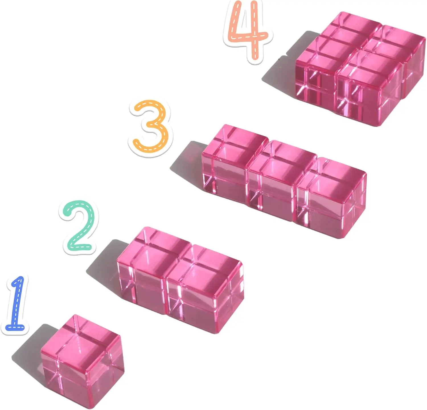 Rainbow Crystal Acrylic Cubes Children Learning Color Light Shadow Toy, Stacking Gem Blocks Sensory Building Blocks for Kids(48P