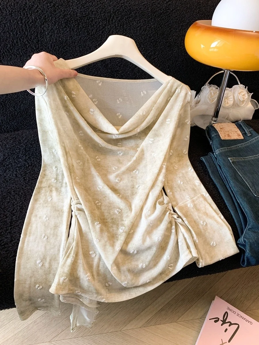 

Элегантная кружевная рубашка с длинными рукавами в корейском стиле, женская рубашка с вышивкой, весенне-летний облегающий топ с чокером, приятный для кожи, дышащий