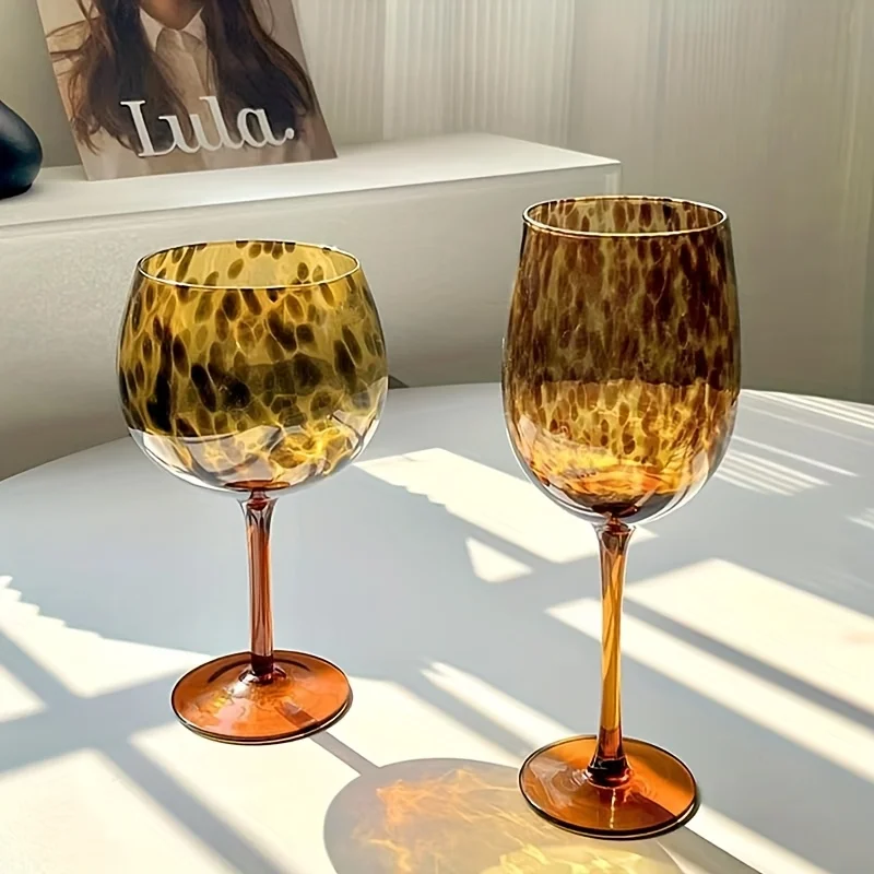 Leopard Print Upscale Banquet Party Wine Glass Burgundy Bordeaux Style Extremely Thin Masterly Craft Perfect Flawless Goble