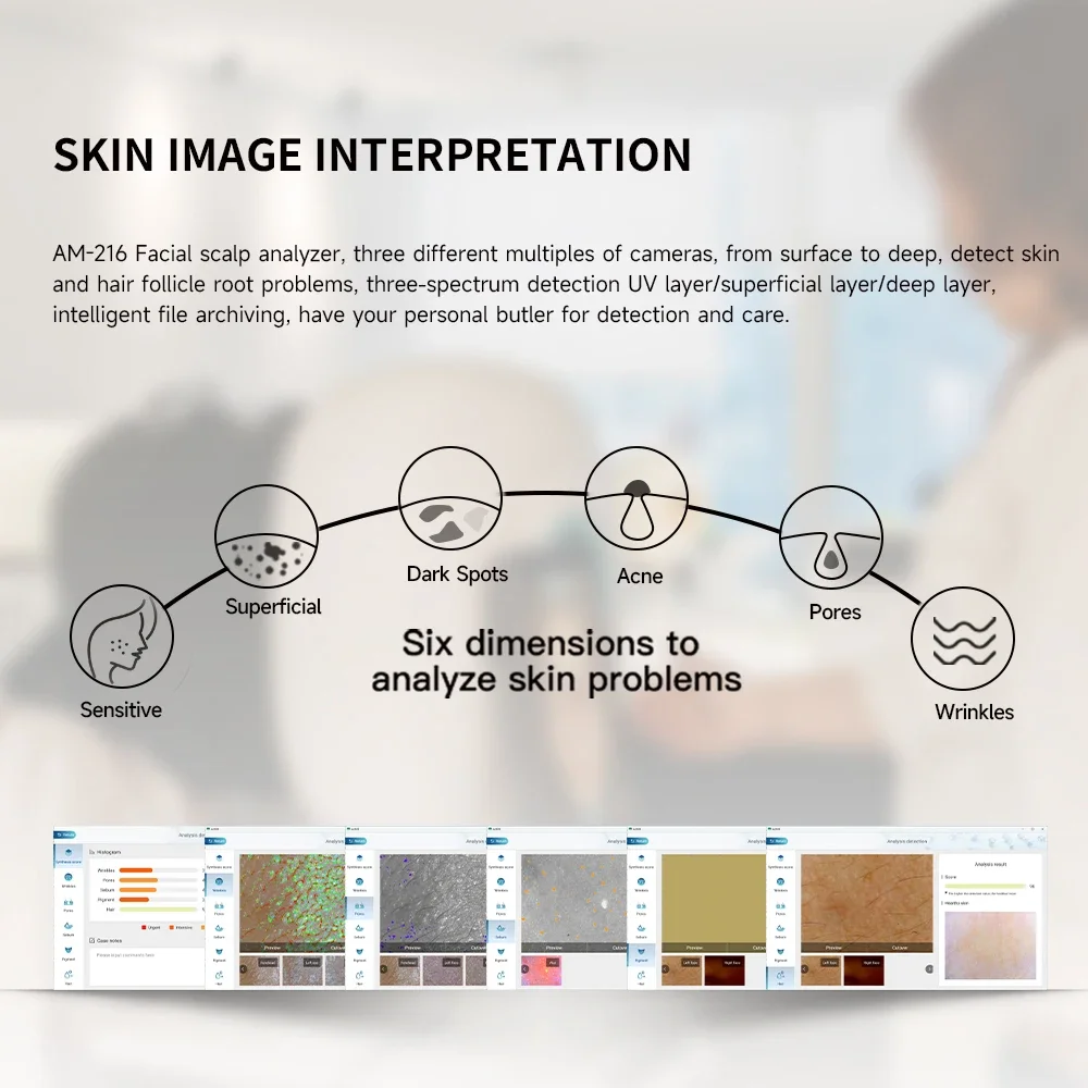 Portable Professional Facial Care Skin Detector Face Analyzer Machine AI Skin Hair Scalp Woods Lamp Scalp analyzer Machine