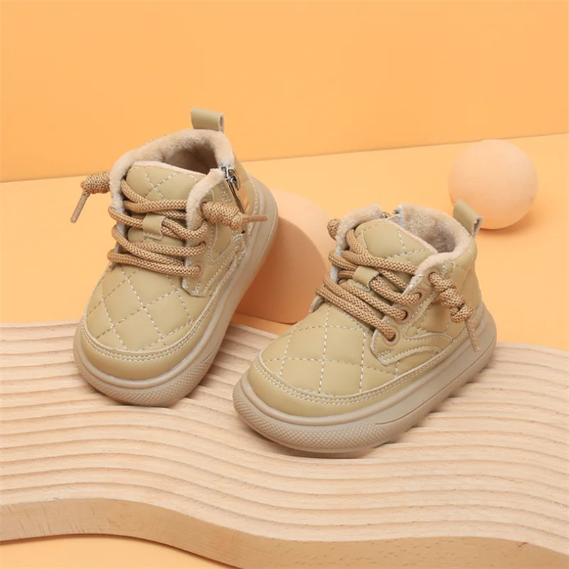 2023 New Winter Baby Shoes For Boys Leather Warm Fur Little Girls Ankle Boots Soft Sole Fashion Toddler Kids Boots EU 15-25