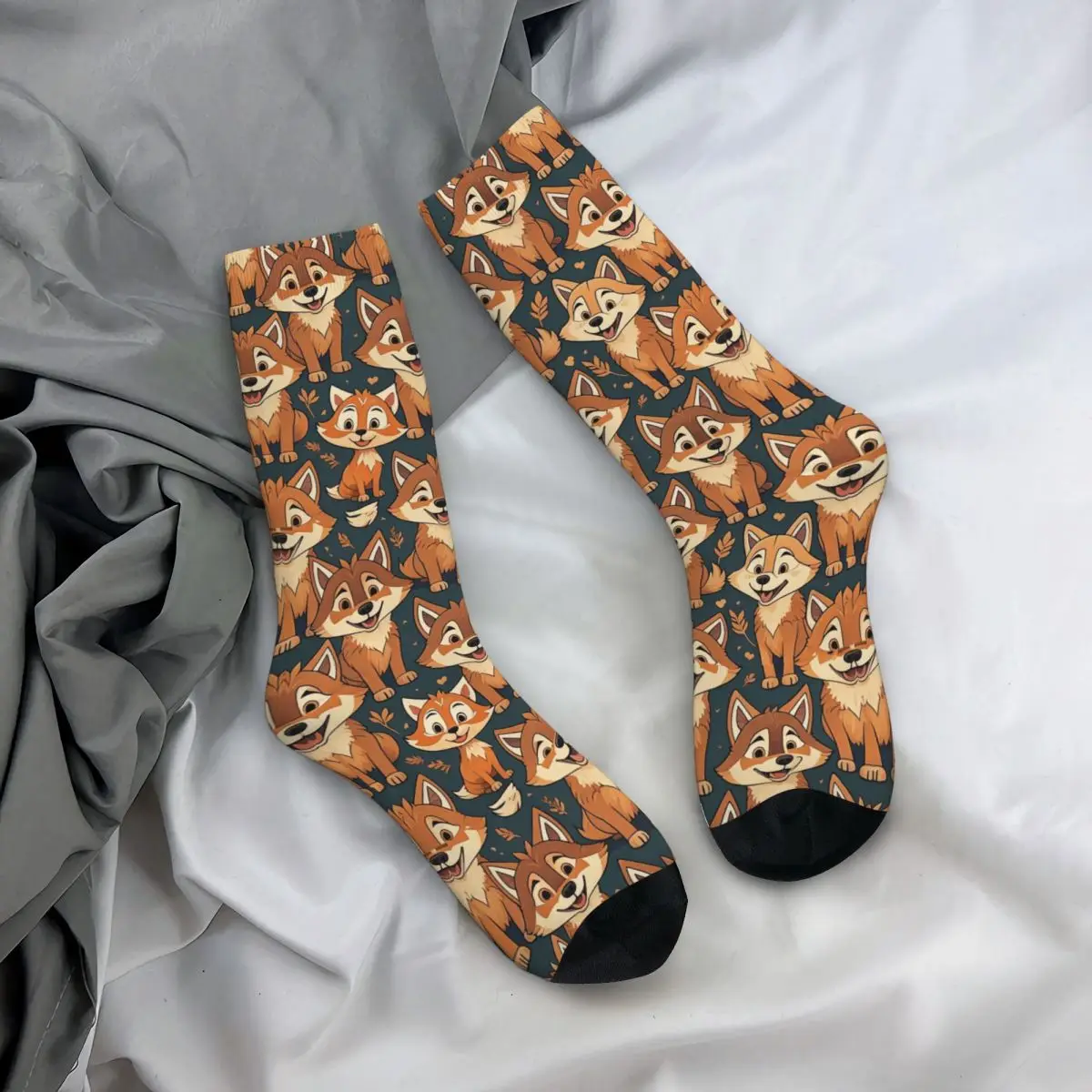 

All Seasons Crew Stockings Cartoon Wolf Pattern Socks Fashion Long Socks for Men Women Valentine's Day Gifts