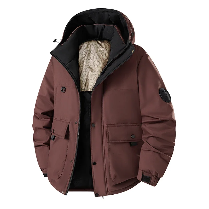 Plus Size Men Loose Thick Hooded Windproof Cotton Jacket For Men Autumn Winter Versatile Mountaineering Sports Warm Casual Daily