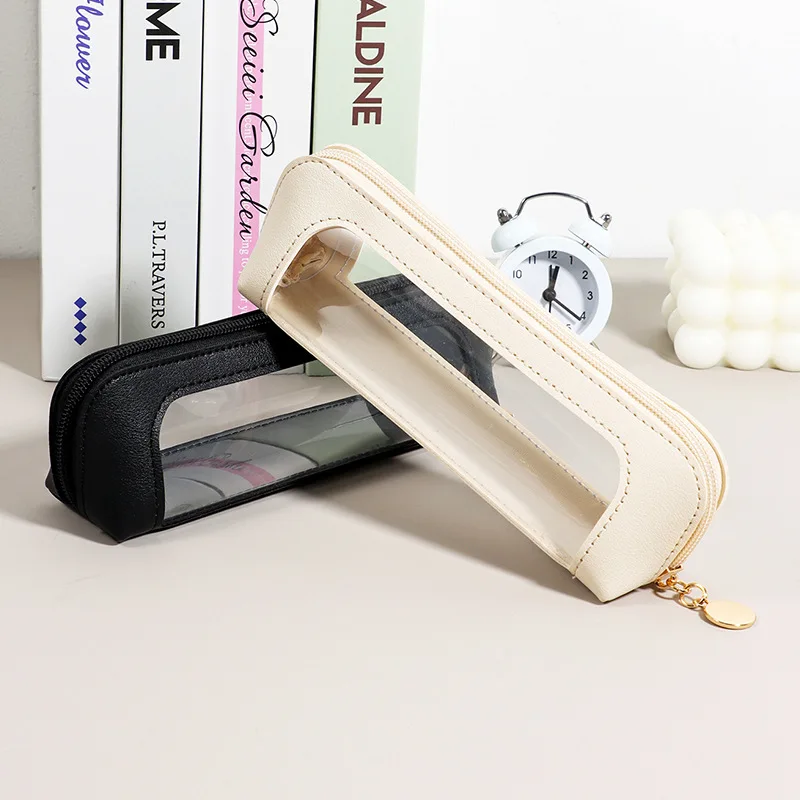 Simple Pencil Case Holder Transparent PVC Windowed Stationery Bag Student Large Capacity Stationery Storage Pouch Back To School