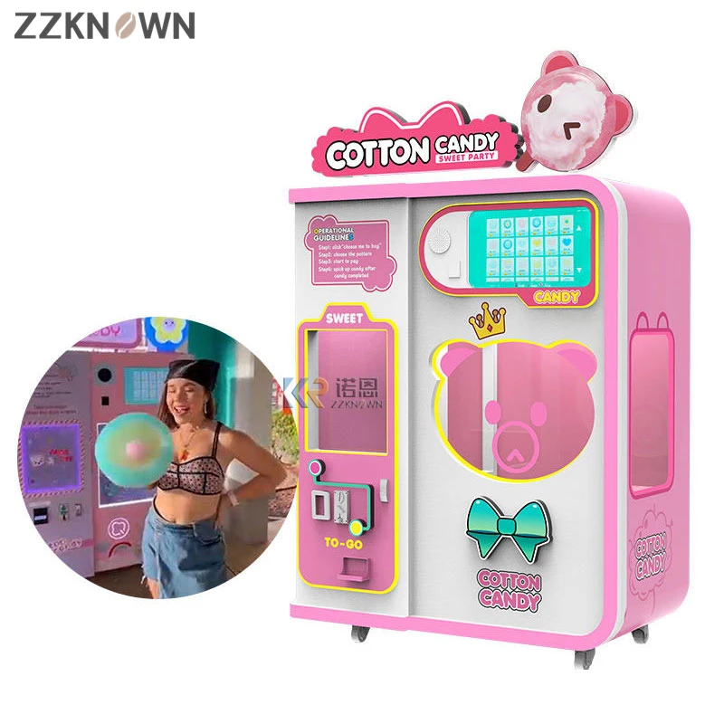 2023 Hot Selling Automatic Cotton Candy Vending Machine Marshmallow Machine Outdoor Business Vending Machine