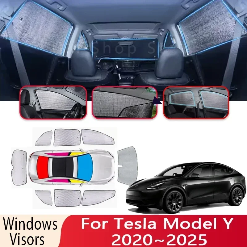 Car Sun Shade For Tesla Model Y 2020 2021 2022 2023 2024 2025 Windshield Sunshade Heat Insulation Cooling Sun Visor Accessories