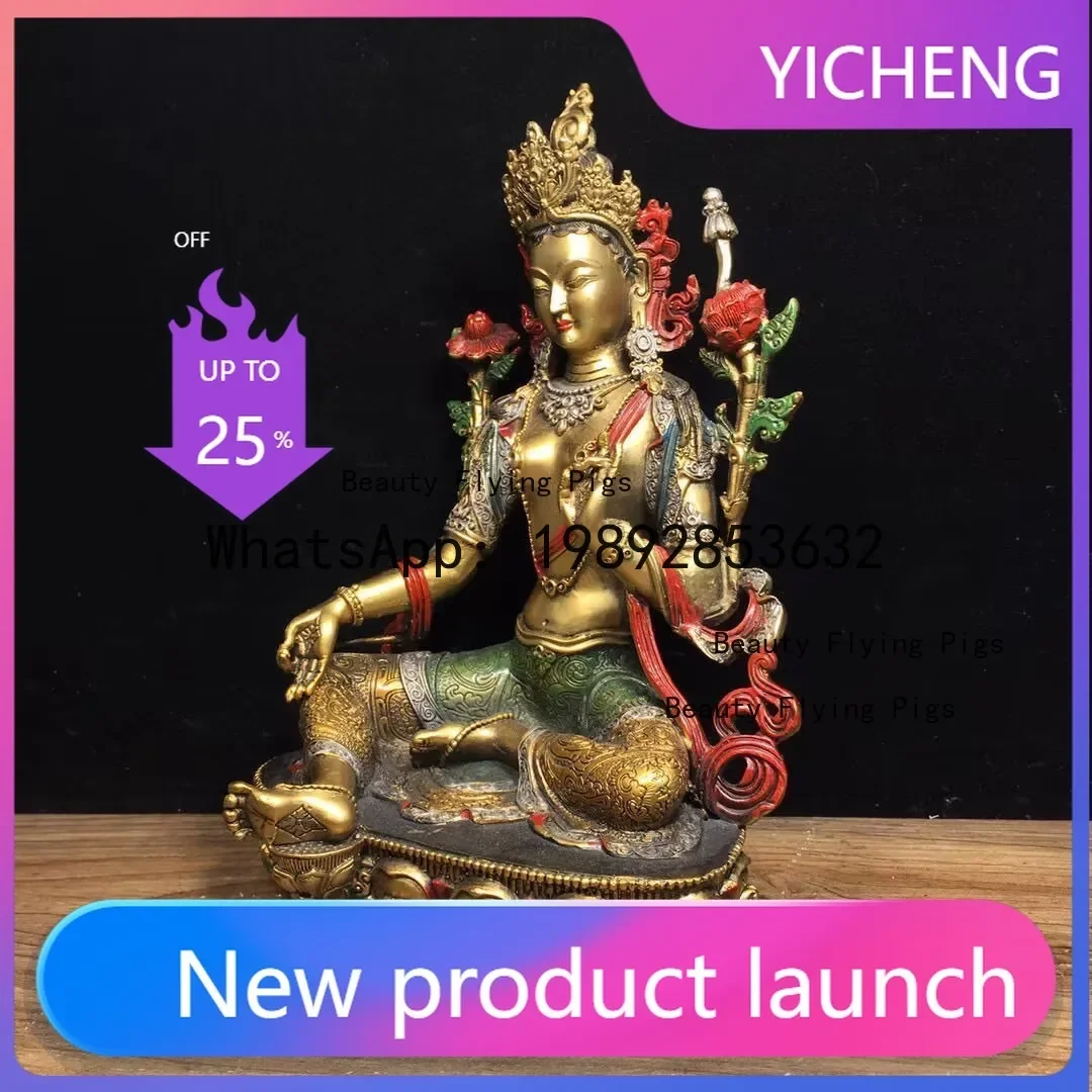 b2315cm x 12cm x 21.5cm refined pure copper green Tara figure Buddha statue home feng shui ornament