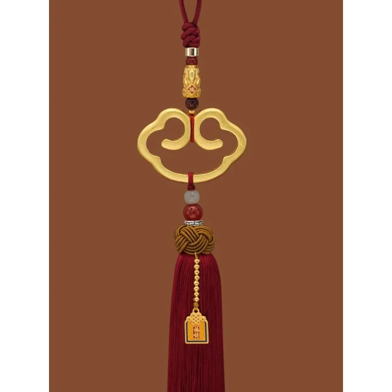 Brass Ruyi car pendant, car pendant, Ping An Pixiu sand gold car rearview mirror decoration, women's men's high-end