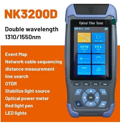 NK-3200D OTDR Fiber Optic Tester, Optical Time Domain Reflectometer 1310nm 1550nm, Fiber Loss Test, Breakpoint & Fault Locator, VFL Optional, FTTH FTTX Communication Maintenance Tool