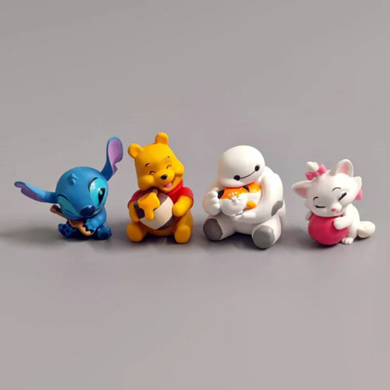 

Disney Cute Cartoon Figures Stitch Winnie Pooh Baymax Marie Cat Mini Dolls Desktop Ornaments Car Decor Kids Toys Collection Gift