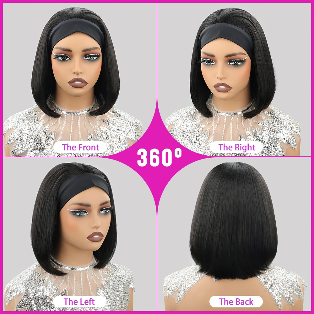 250 Density Headband 100% Human Hair Remy Glueless Bone Straight Short Bob Human Hair Wig Full Machine Made Wig Wear And Go