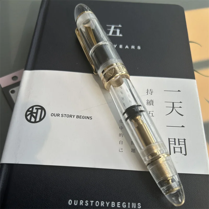 Lovely MAJOHN P140 NO.8 F/M Nib Acrylic Piston Huge Transparent Fountain Pen Ebonite Feed Large Capacity Ink Writing Luxury Pen