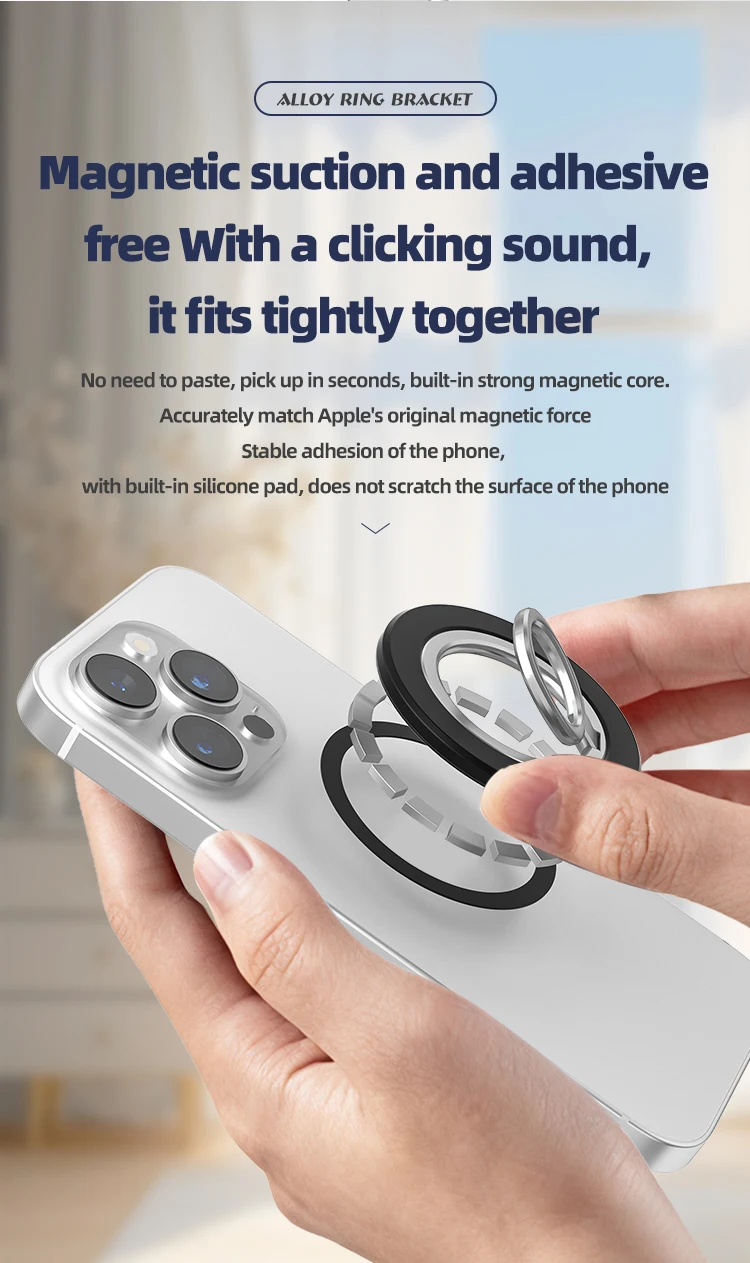 Mobiltelefon, zusammenklappbar, starker Magnethalter für Magsafe Fingerring 360 ° Rotationshalterung Magnetständer für iPhone 16 15 Samsung – Detail 4