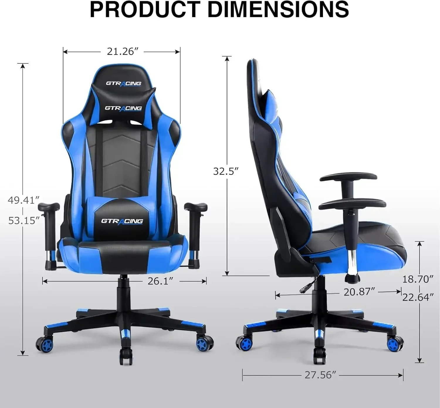 Racing Office Computer Ergonomic Video Game Chair Backrest and Seat Height Adjustable Swivel Recliner