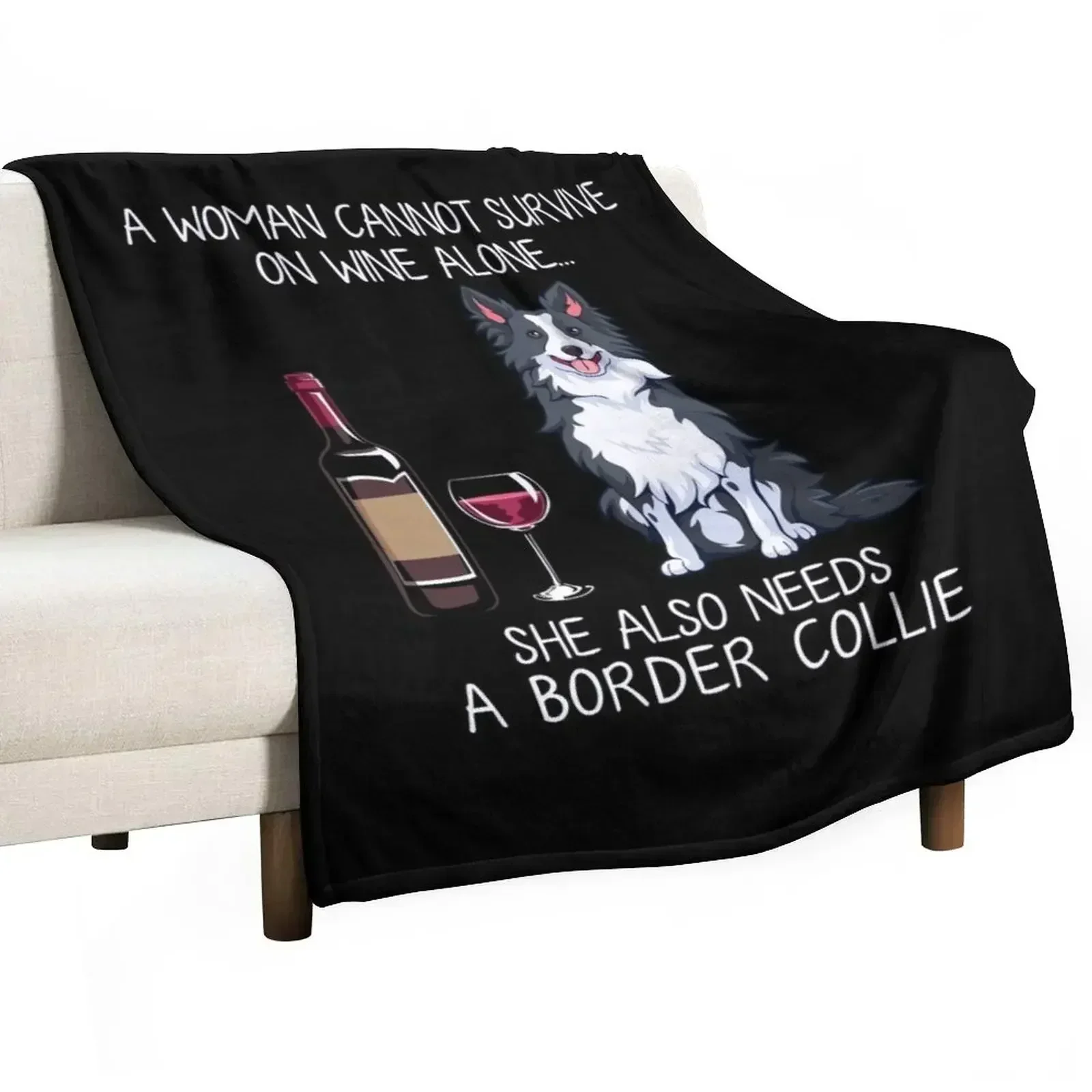 

Border Collie and wine Funny dog Throw Blanket Soft Plaid Hair Blankets