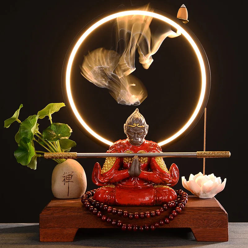 

Zen inspired Chinese ornaments, creative reverse flow incense, Sun Wukong, the Monkey King, the Great Sage, desktop decoration