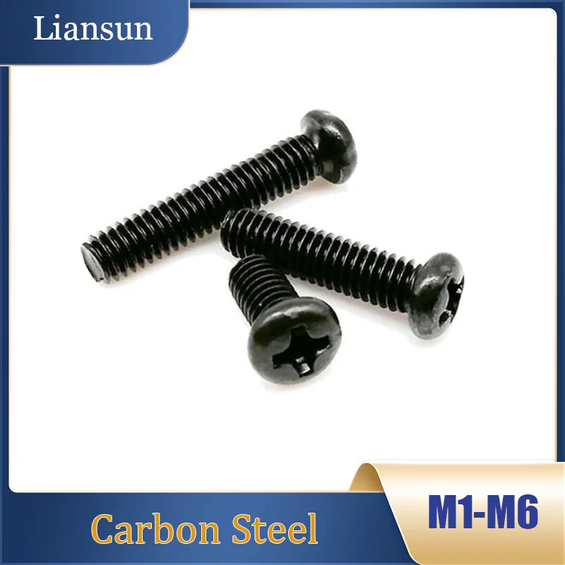 

20-1000pcs Black Carbon Steel Round Head Pan Cross Screw M1 M1.2 M1.4 M1.6 M2 M2.5 M3 M4 M5 M6 Length 2mm To 50mm Machine Screws
