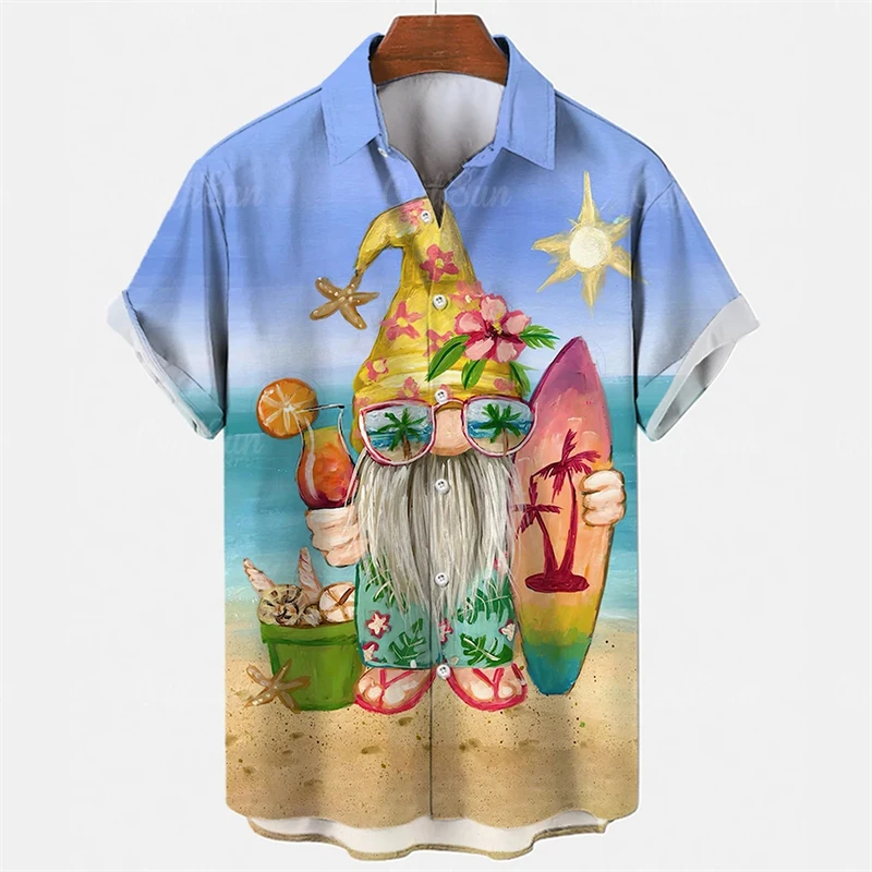 Funny Santa Claus Cosplay 3D Printed Shirts For Men Clothes Hawaiian Christmas Gifts Blouses Casual Y2k Button Tops Beach Shirts