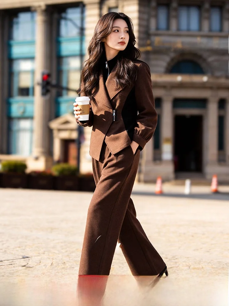 

Faionable plus Size Women's Suit Set Spring 2026 Ele High-End Feel Asymmetrical Jaet Wide Leg Pants Commute Sle