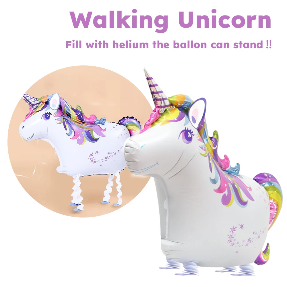 Walking Unicorn Foil Balloons, Standing Rainbow Pony Aluminum Balloon, Dream Theme Birthday Party Fairy Tale, Gifts