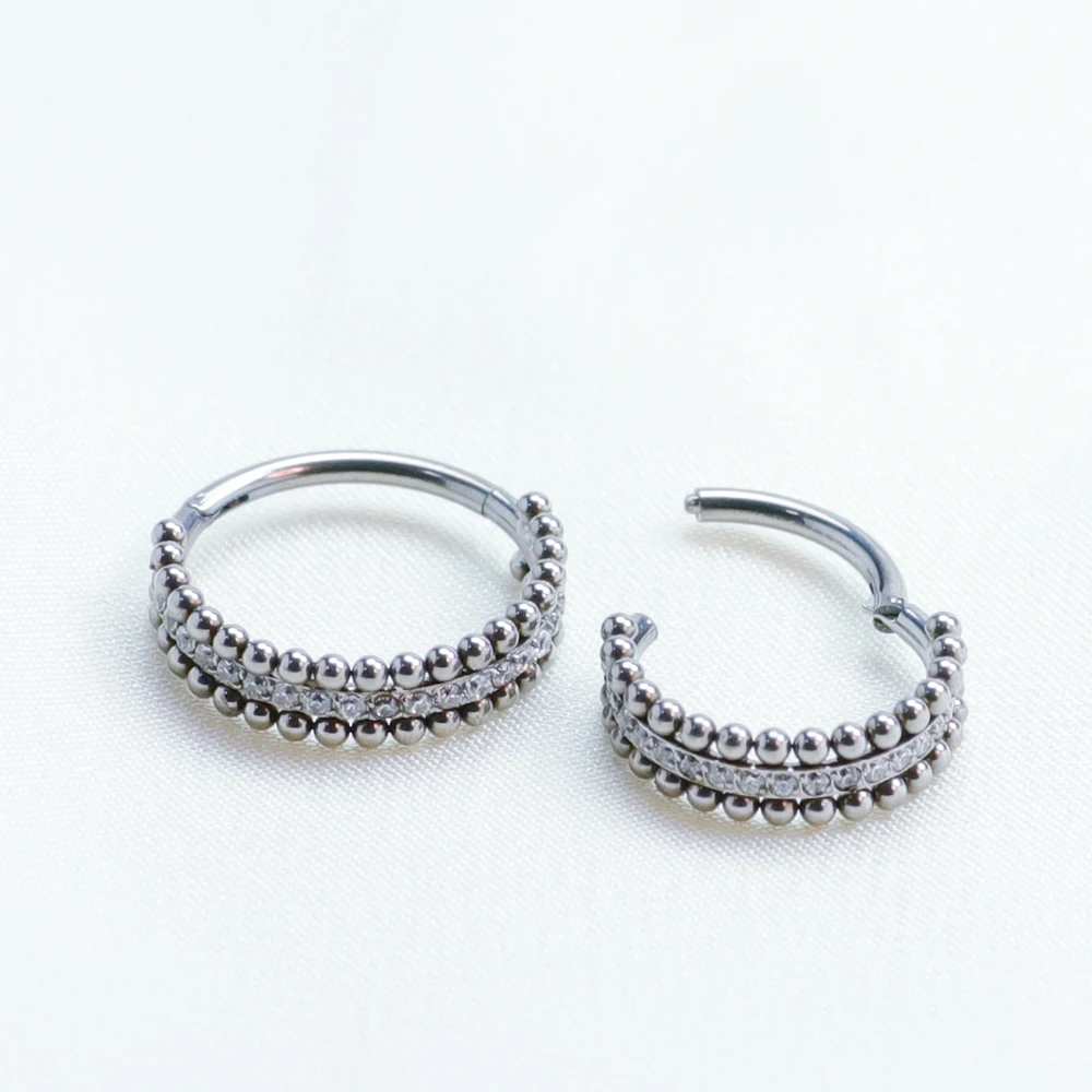 ASTM F136 Titanium Side beads Set Nose Ring Circle Cubic Hinged segment Zircon Cartilage Tragus Piercing Conch 6/8/10/12mm Hoops