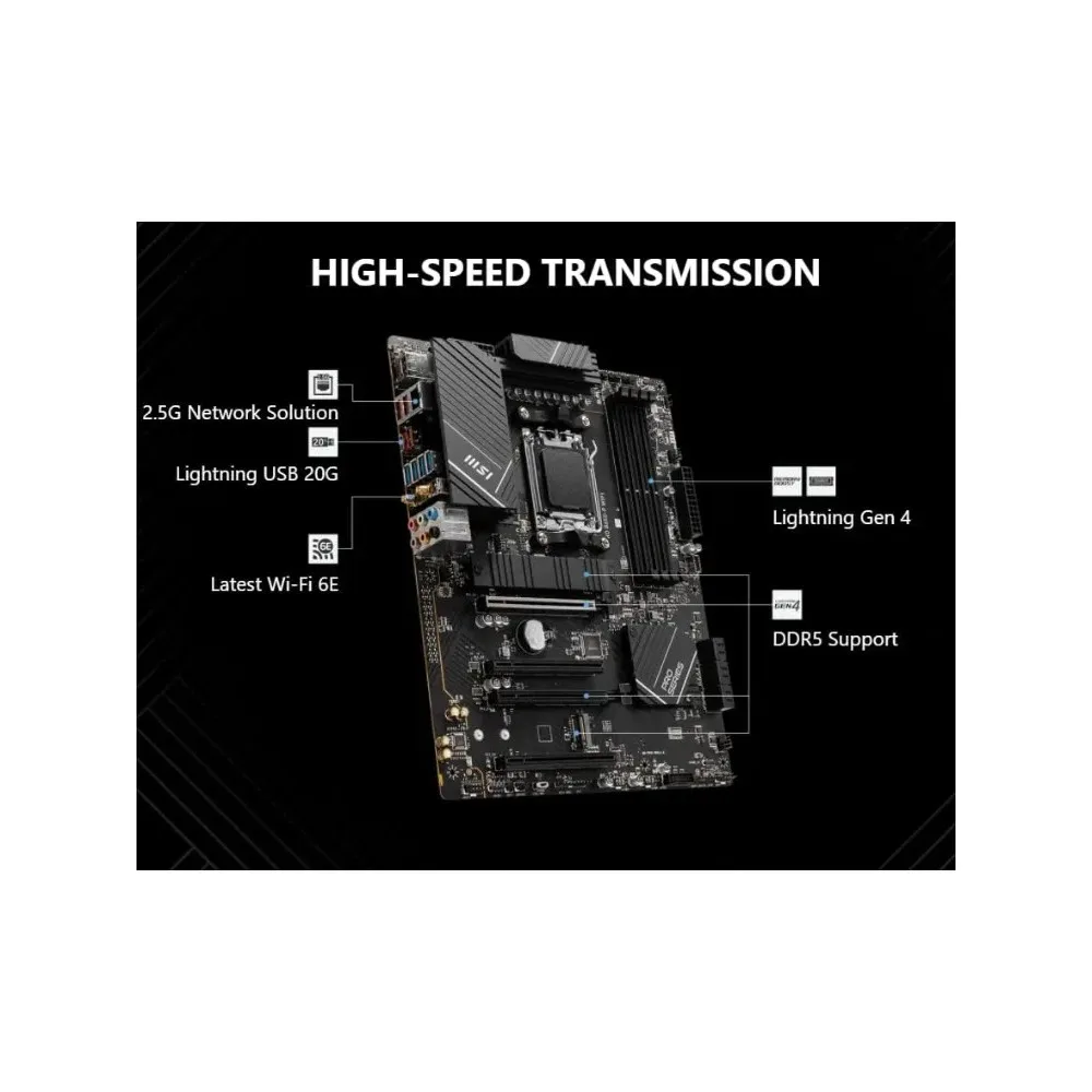 الأثاث الخارجي MSI PRO B650-P WiFi اللوحة الأم مع معالج سطح المكتب AMD Ryzen 7 7700X 6-Core (AMD AM5، ATX، DDR5، PCIe 4.0)