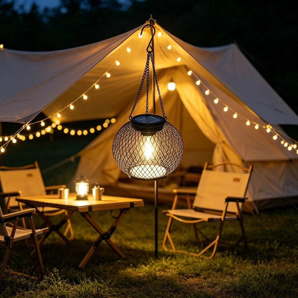 Solar Hanging Lantern Light Metal Mesh Solar Powered Lamp Waterproof Outdoor Decor Light for Garden Patio Yard Decoration
