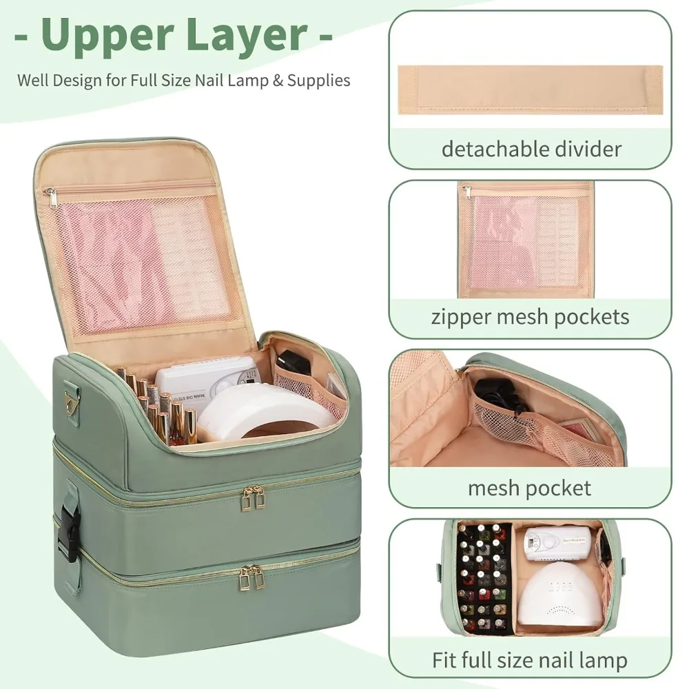 Nail Polish Organizer Case, Holds 117 Bottles & Nail Lamp, Travel Nail Tech Carrying Case, Manicure Tools Storage Box view 4