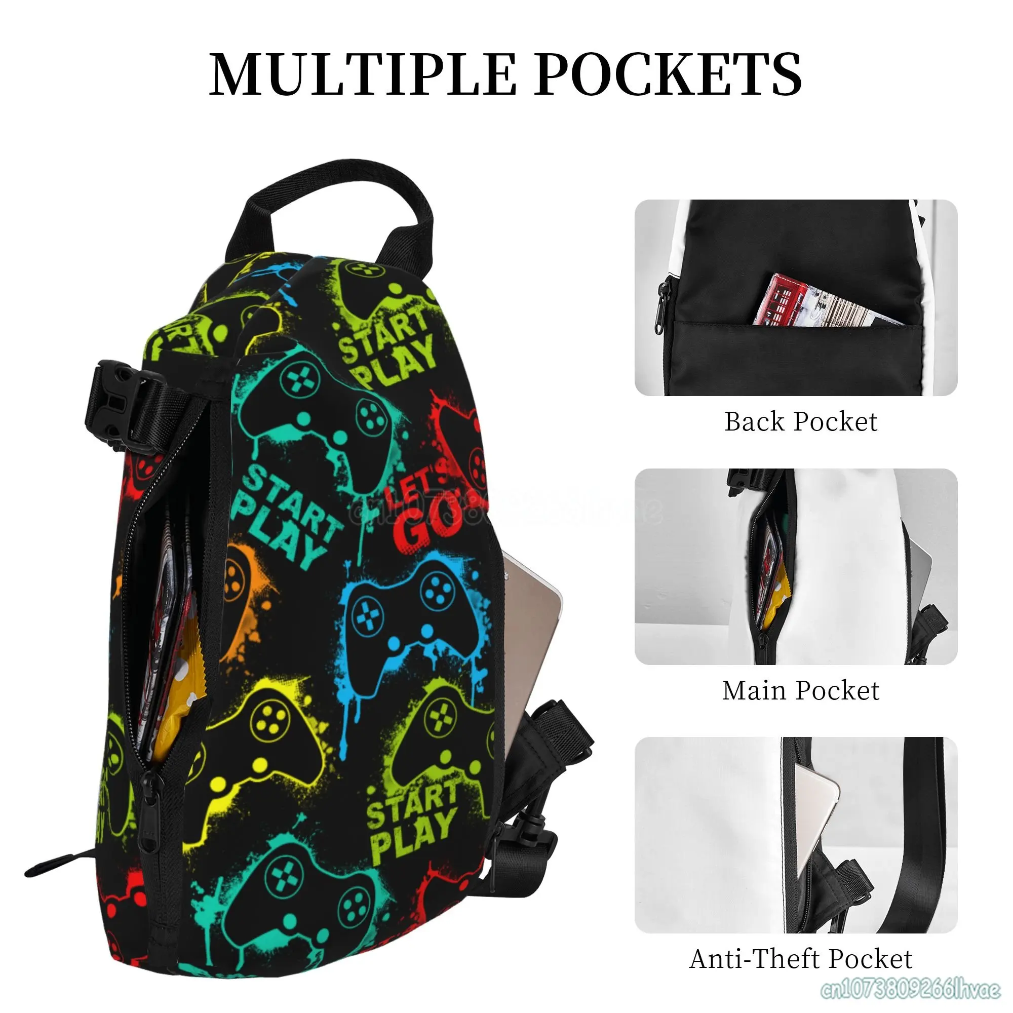 Joystick colorato gioco Crossbody Sling zaino videogioco Casual Sling Bag Travel Sport Running escursionismo Chest Bag Daypack