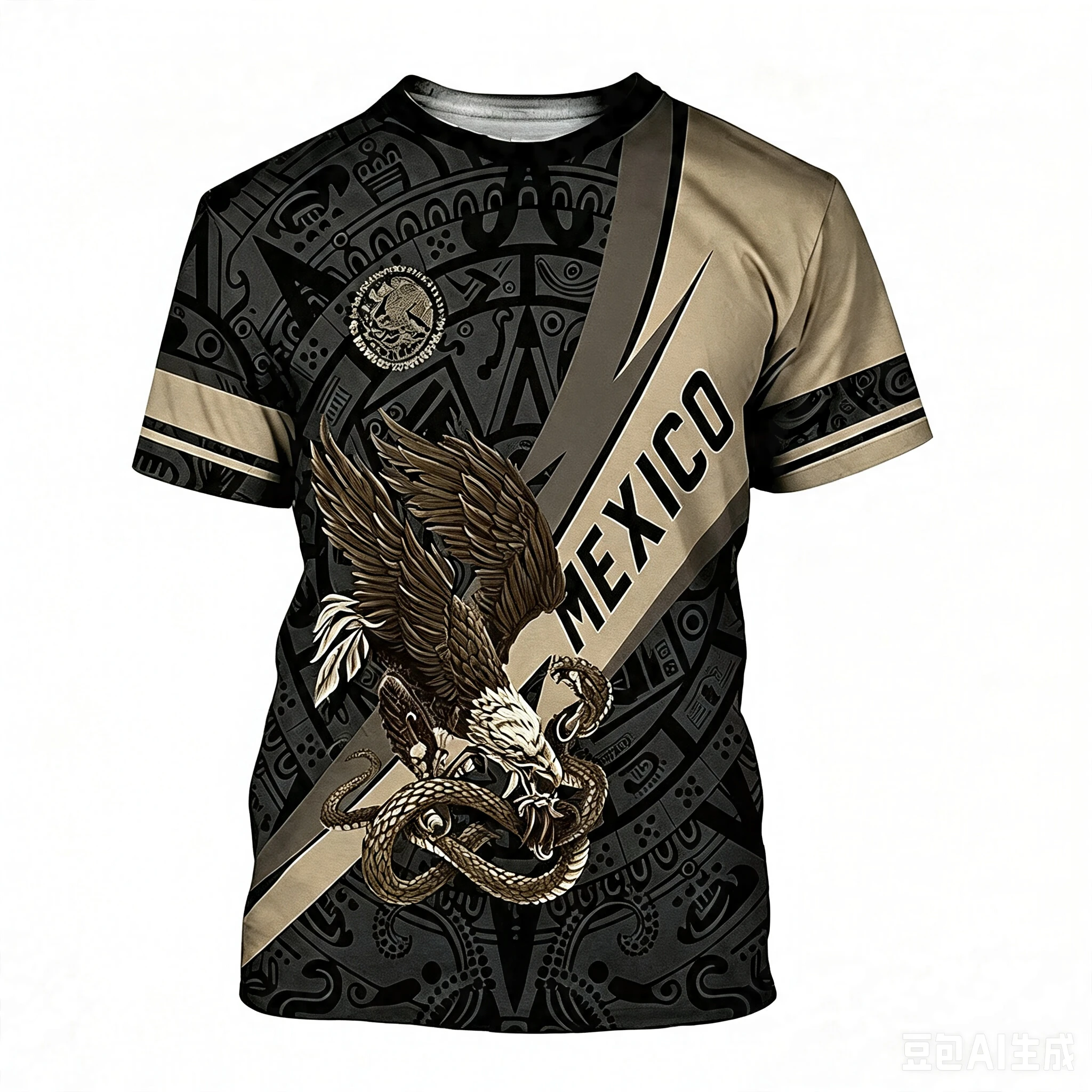 Kids Mexico Aztec Eagle Print Tee Boys Girls Mexican Patriotic Short Sleeve Crew Neck Ethnic Kid Holiday Casual Souvenir Tshirt