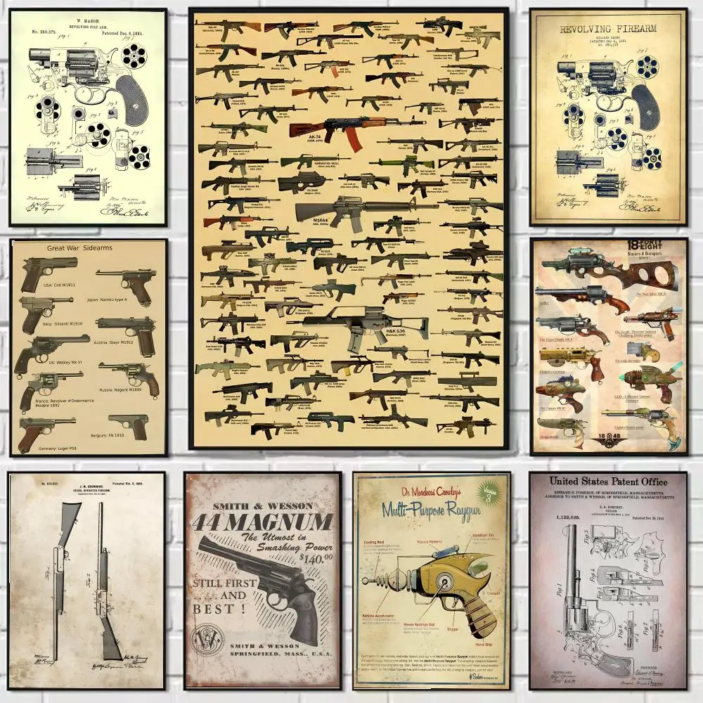 Anime Retro Gun Poster HD Cartoon Wandkunst Selbstklebendes abnehmbares Poster für Zuhause Wohnzimmer