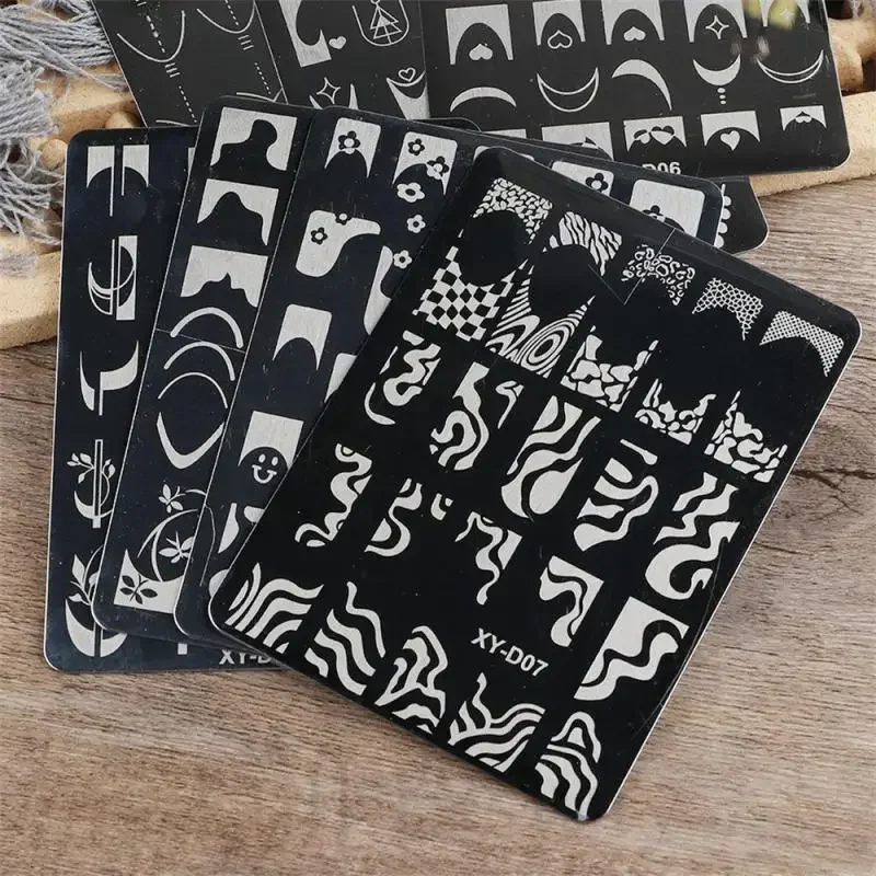 French Line Tips Nail Stamping Plates Stencil Forms Geometry Flowers Leaf Nail Art Stamp Templates Gel Polish Printing Plate