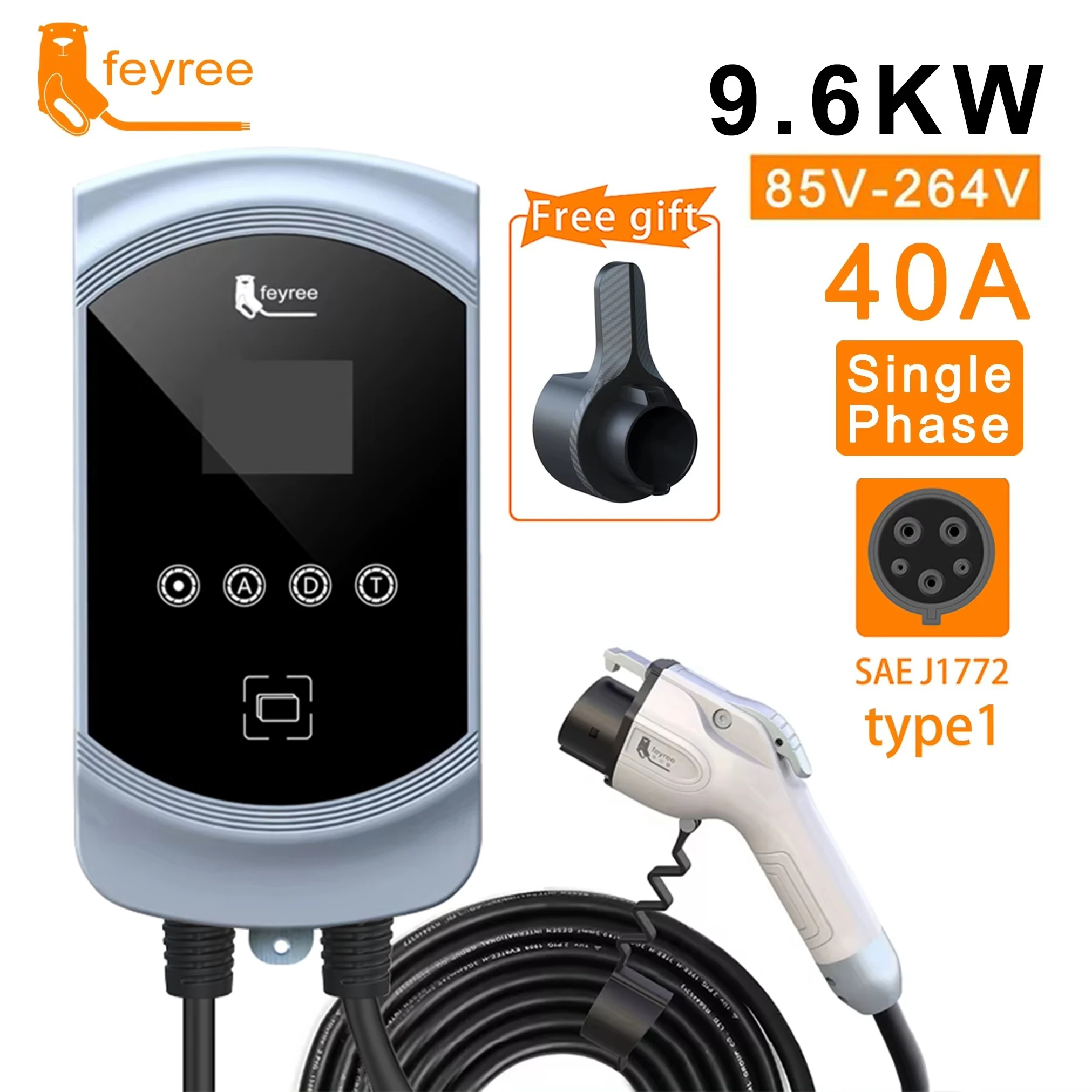 feyree  50A 12KW 1Phase EV Charger Type1 Cable J1772 Cord 40A 9.6KW 32A 7.6KW EVSE Wallbox Charging Station for Electric Vehicle