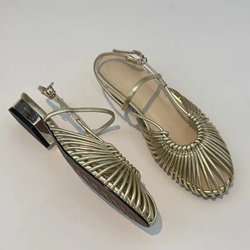 French Elegant Round Toe Braided Decor Slingback Sandals for Ladies Fashion Back Space Single Shoes Outdoor Commute Daily Wear
