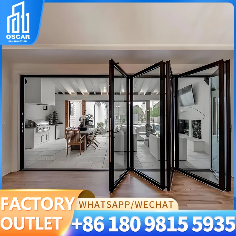 Haoyue Modern Design Commercial Aluminum Folding Doors Bifold Patio Accordion with Glass for Mall Use