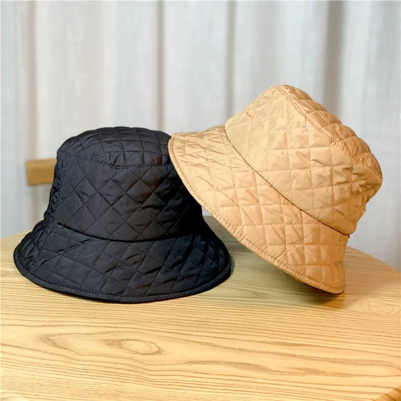 Winter Warm Thick Plaid Bucket Hat Soft Solid Plush Bucket Hat Men Women Flat Top Panama Hats Outdoor Fishing Caps Warm Hat