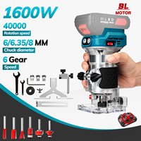 Brushless Electric Compact Router Hand Trimmer 6 Speeds 1600W Cordless Wood Router Woodworking Engraving  For 18V Battery Pin