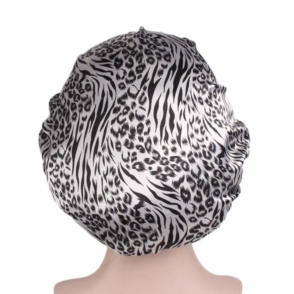 Floral Pattern Satin Sleep Bonnet Elastic Wide Band Hair Loss Cover Shower Caps Head Wrap Cosmetic Cap Hair Wrap Accessories