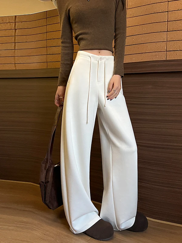 

Женские брюки цвета хаки, весенне-осенние, свободные, с эластичным поясом, повседневные, прямые, в пол, с эффектом драпировки