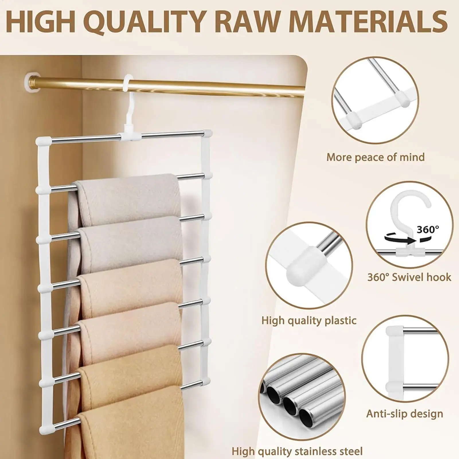 Pants Hangers Space Saving 6 Layers Foldable Organizer 2 Pieces Clothing Hangers For Jeans Trousers Skirt Closet Bedroom Dorm